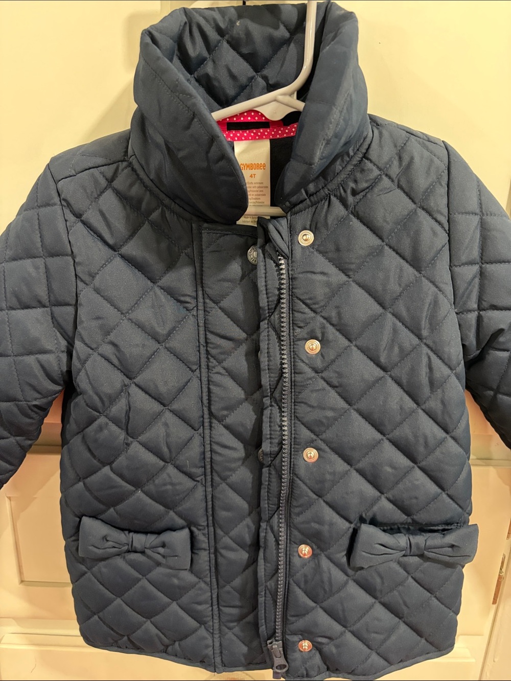 Gymboree Quilted Dark Blue Puffer Jacket with Bow Pockets